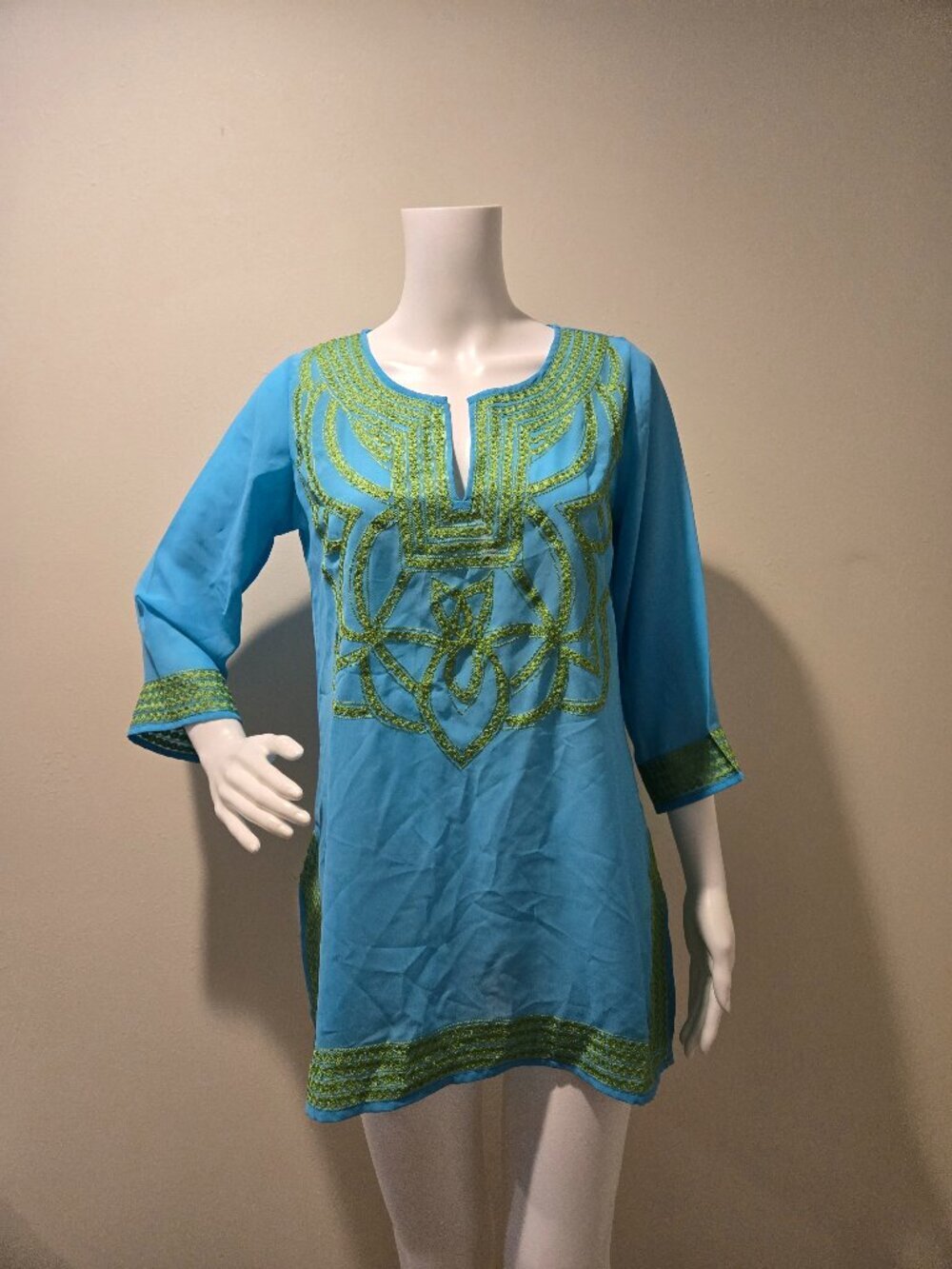 Gretchen Scott Blue Green Embroidered Tunic Shirt XS